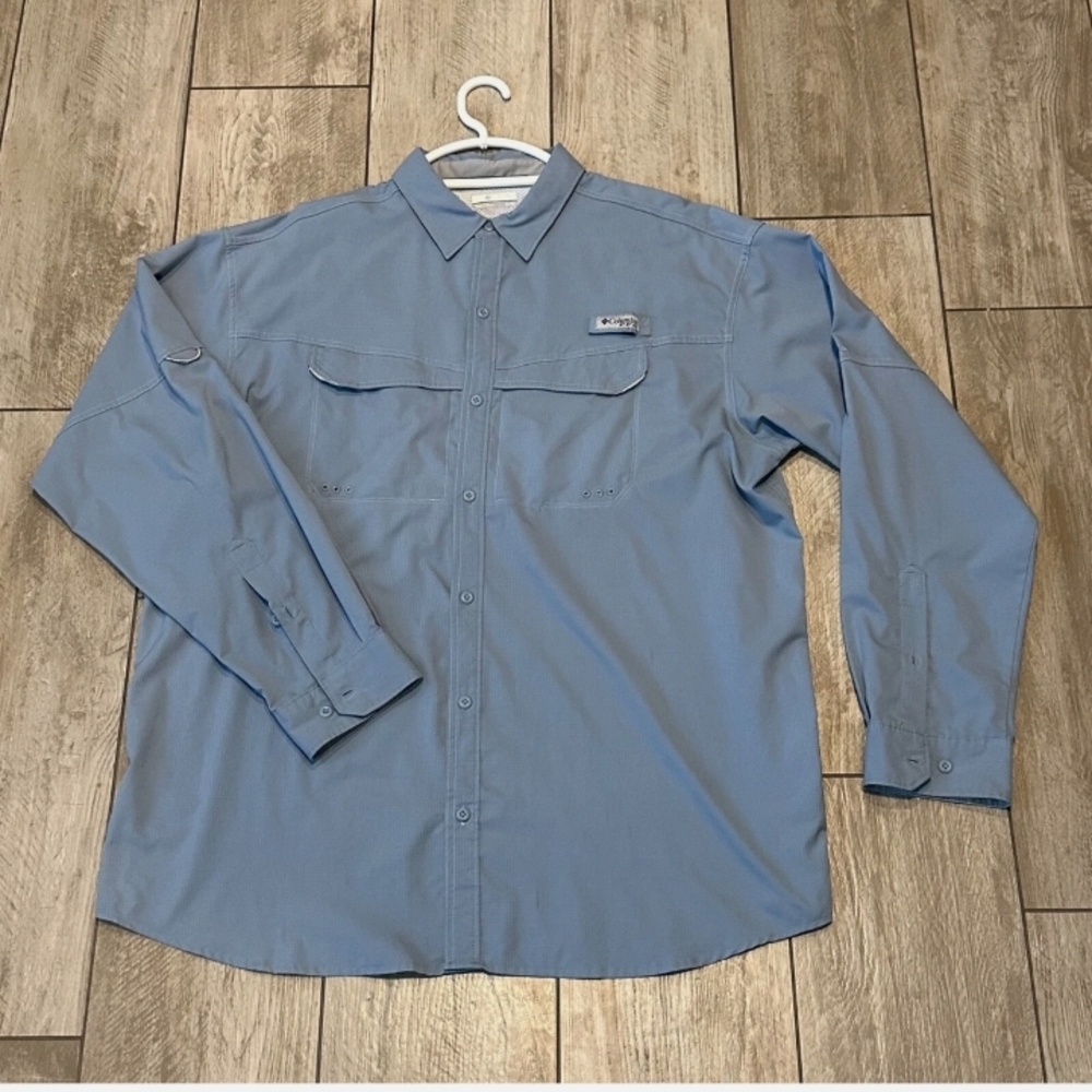 Columbia Tamiami PFG Mens XL Blue Button Up Performance Fishing Shirt Vented
